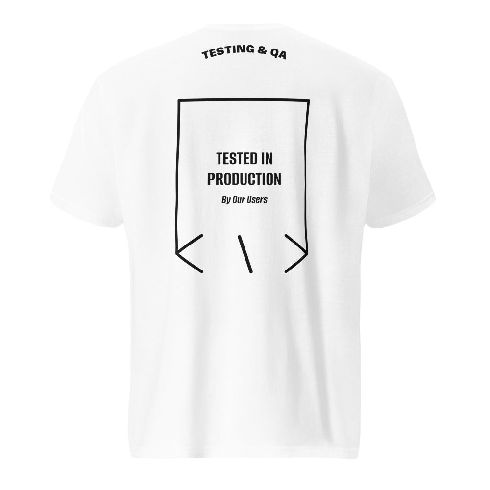 Tested In Production — White Black back mockup