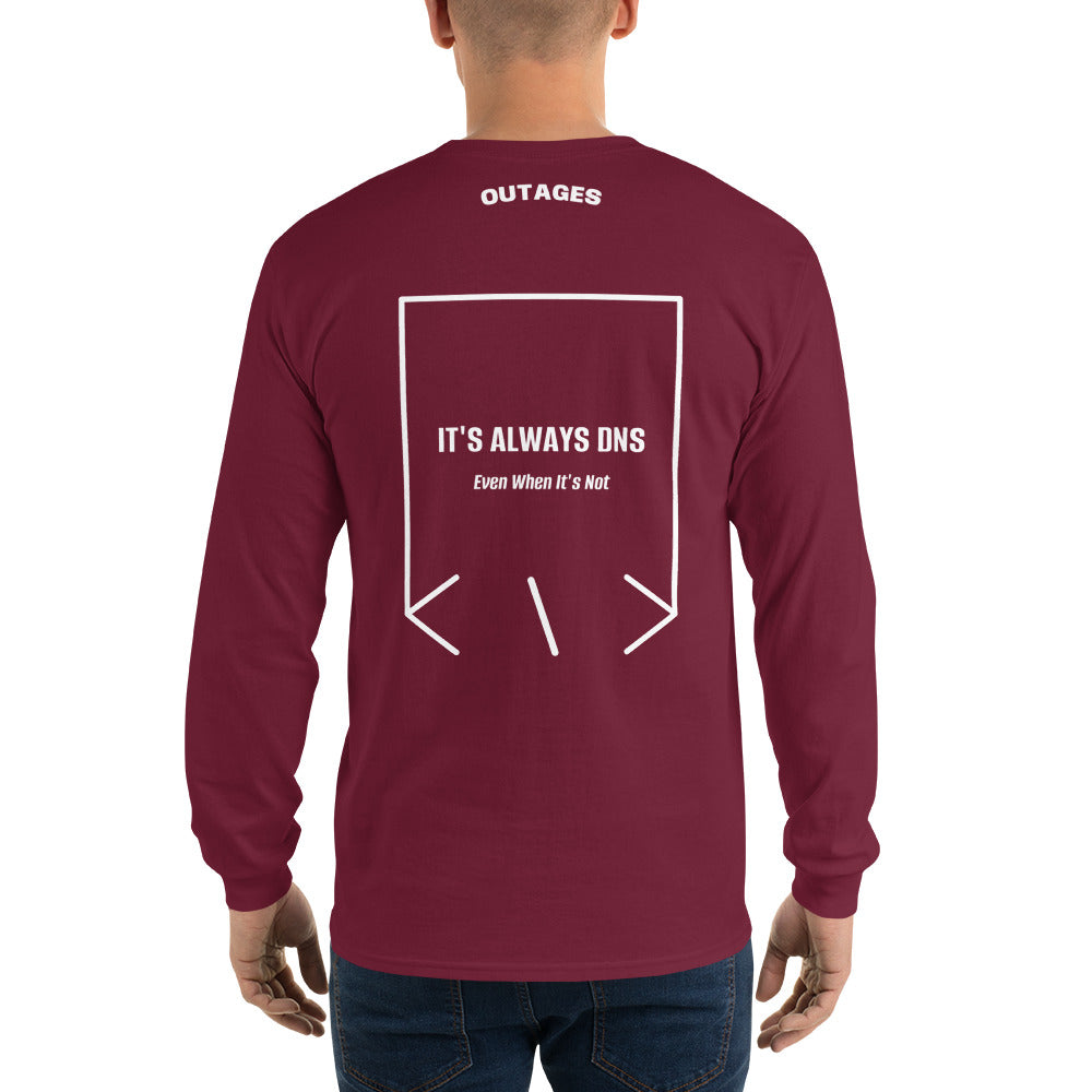 It's Always DNS — Maroon White back mockup