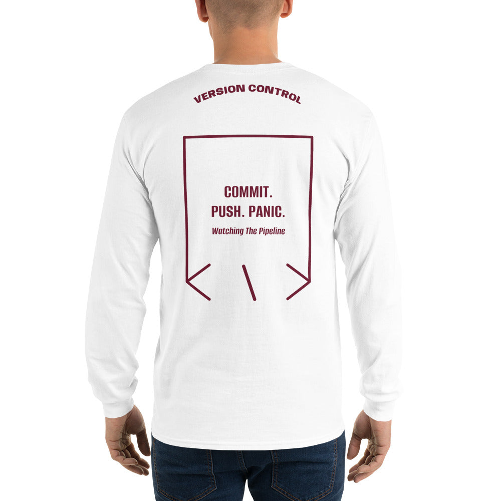 Commit. Push. Panic. — White Maroon back mockup