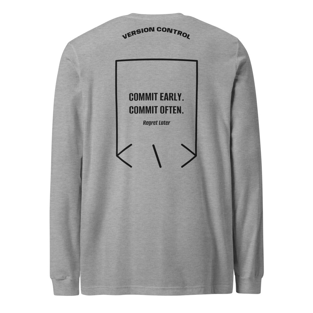 Commit Early. Commit Often. — Athletic Heather Black back mockup