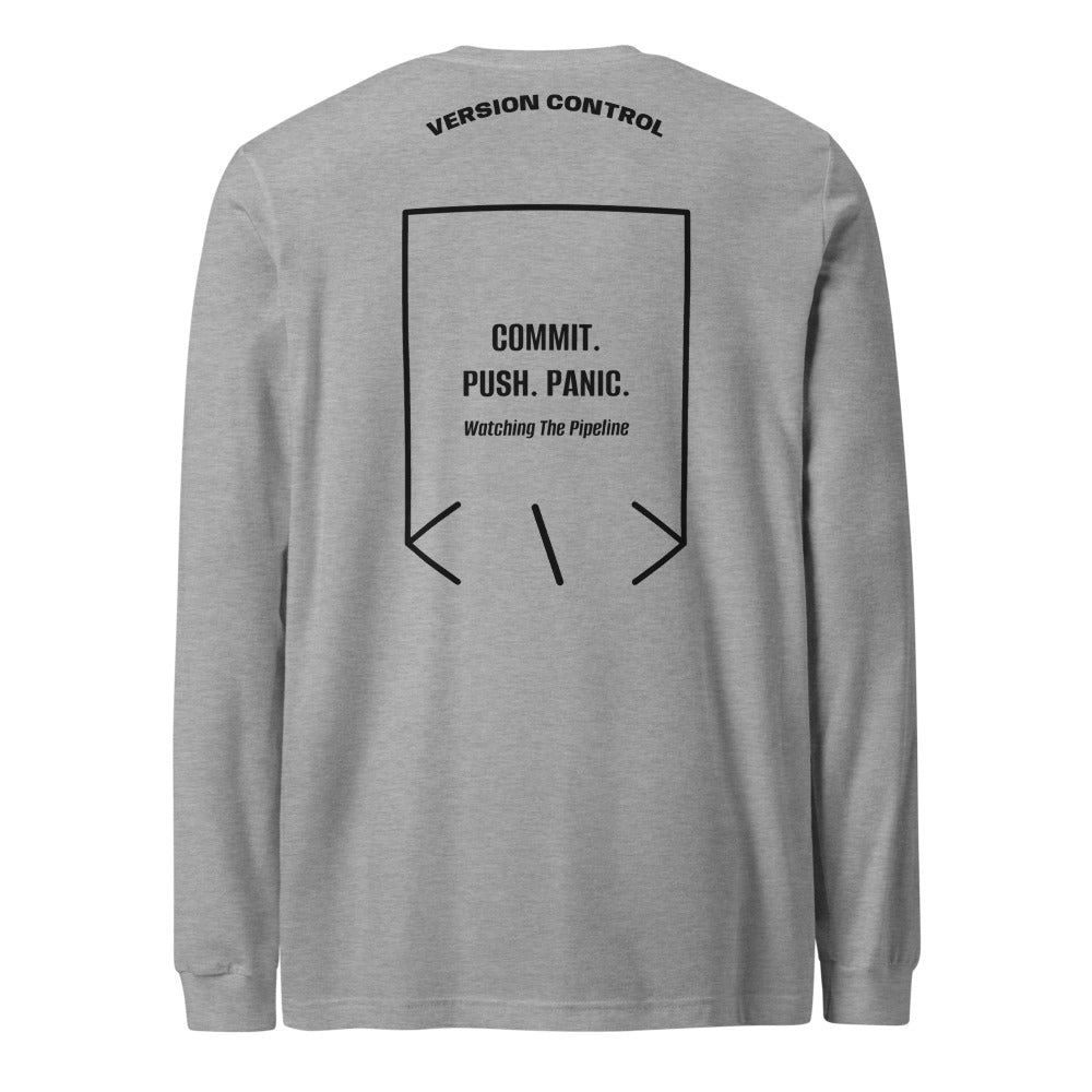 Commit. Push. Panic. — Athletic Heather Black back mockup