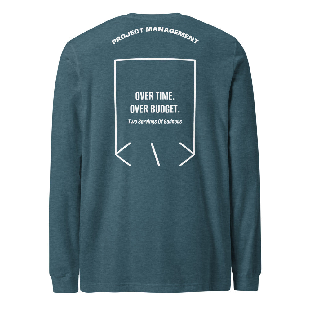 Over Time. Over Budget. — Heather Deep Teal White back mockup