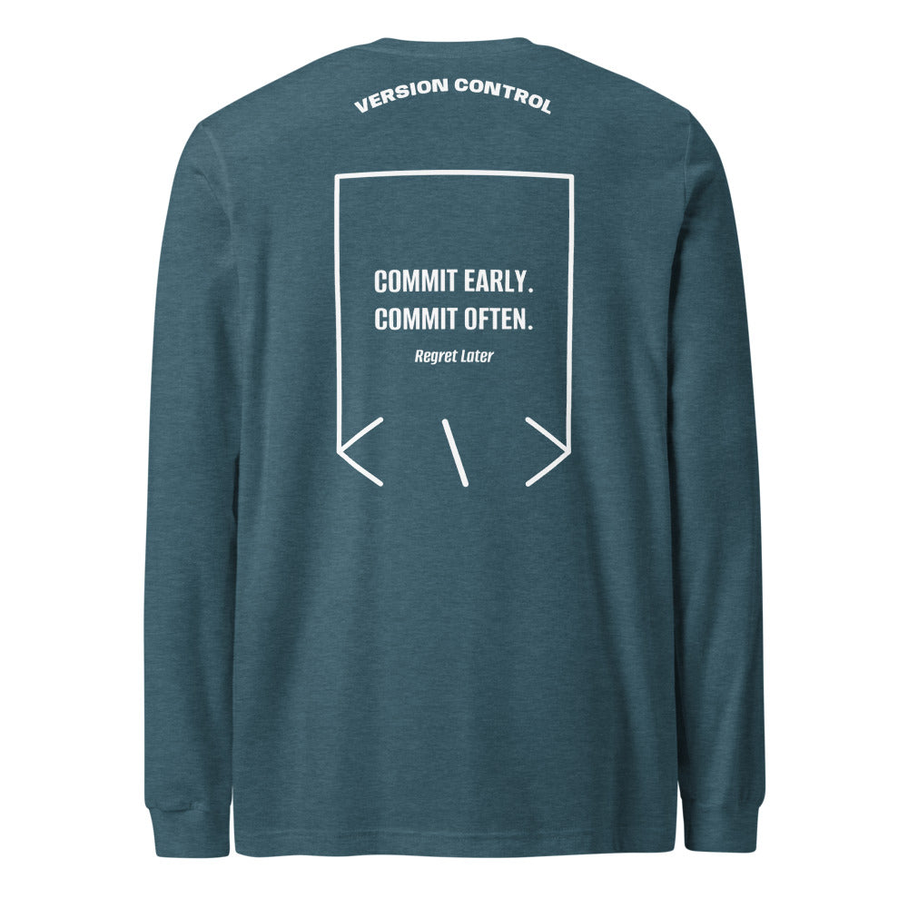 Commit Early. Commit Often. — Heather Deep Teal White back mockup
