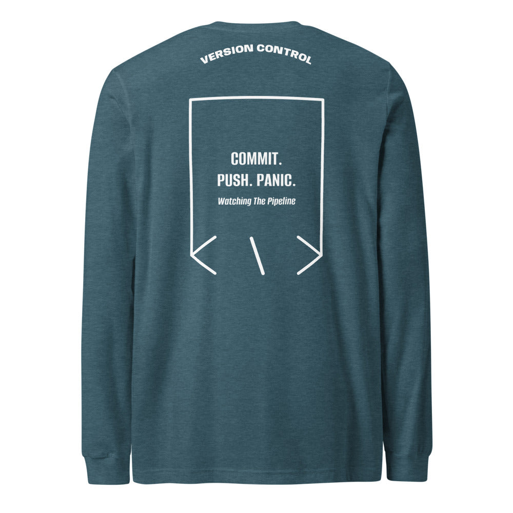 Commit. Push. Panic. — Heather Deep Teal White back mockup