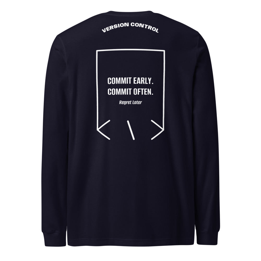 Commit Early. Commit Often. — Navy White back mockup