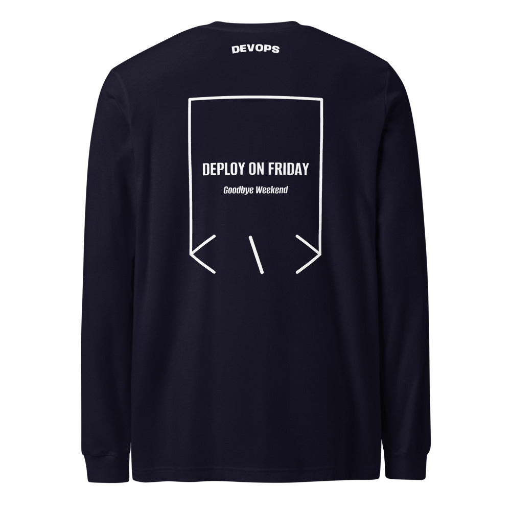 Deploy On Friday — Navy White back mockup