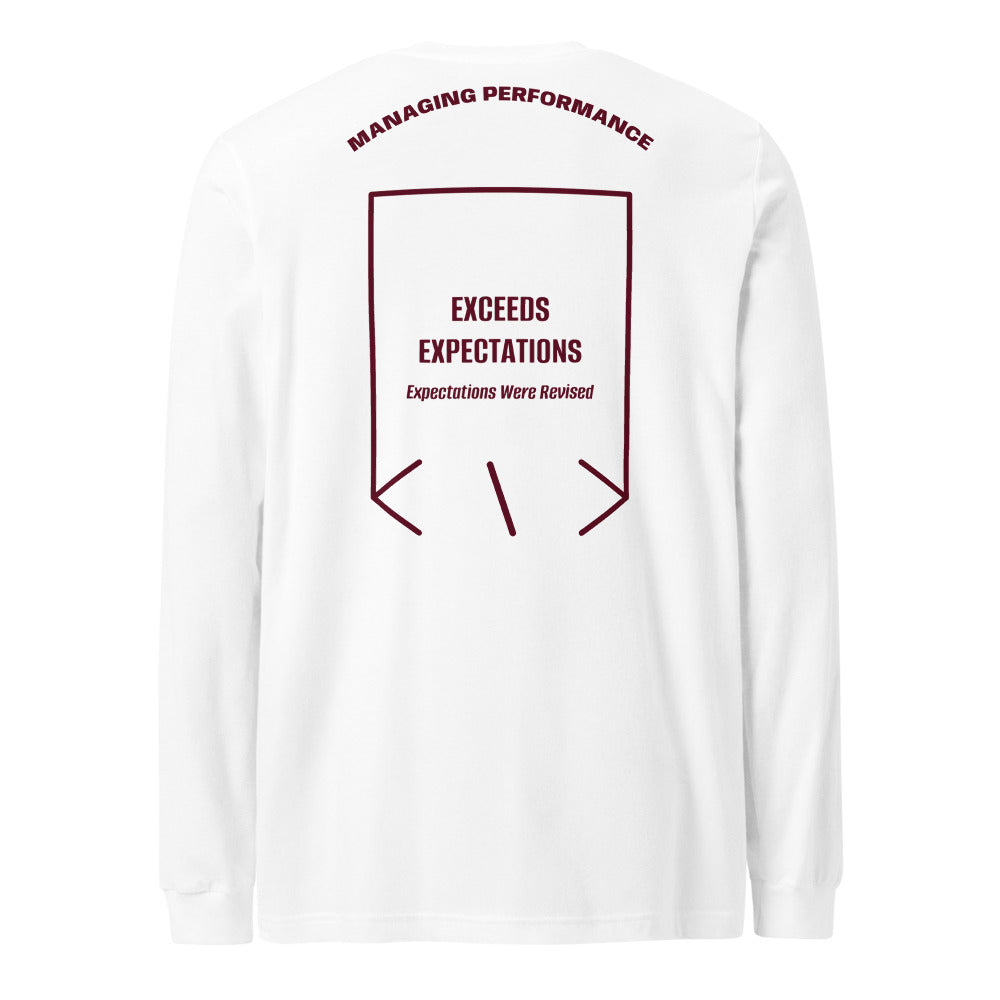 Exceeds Expectations — White Maroon back mockup