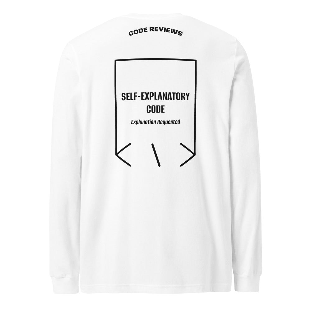 Self-Explanatory Code — White Black back mockup