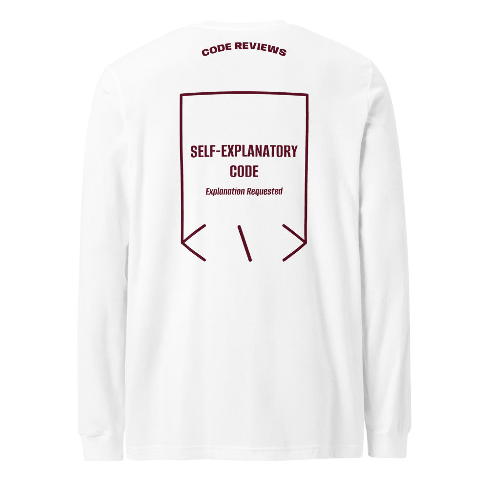 Self-Explanatory Code — White Maroon back mockup