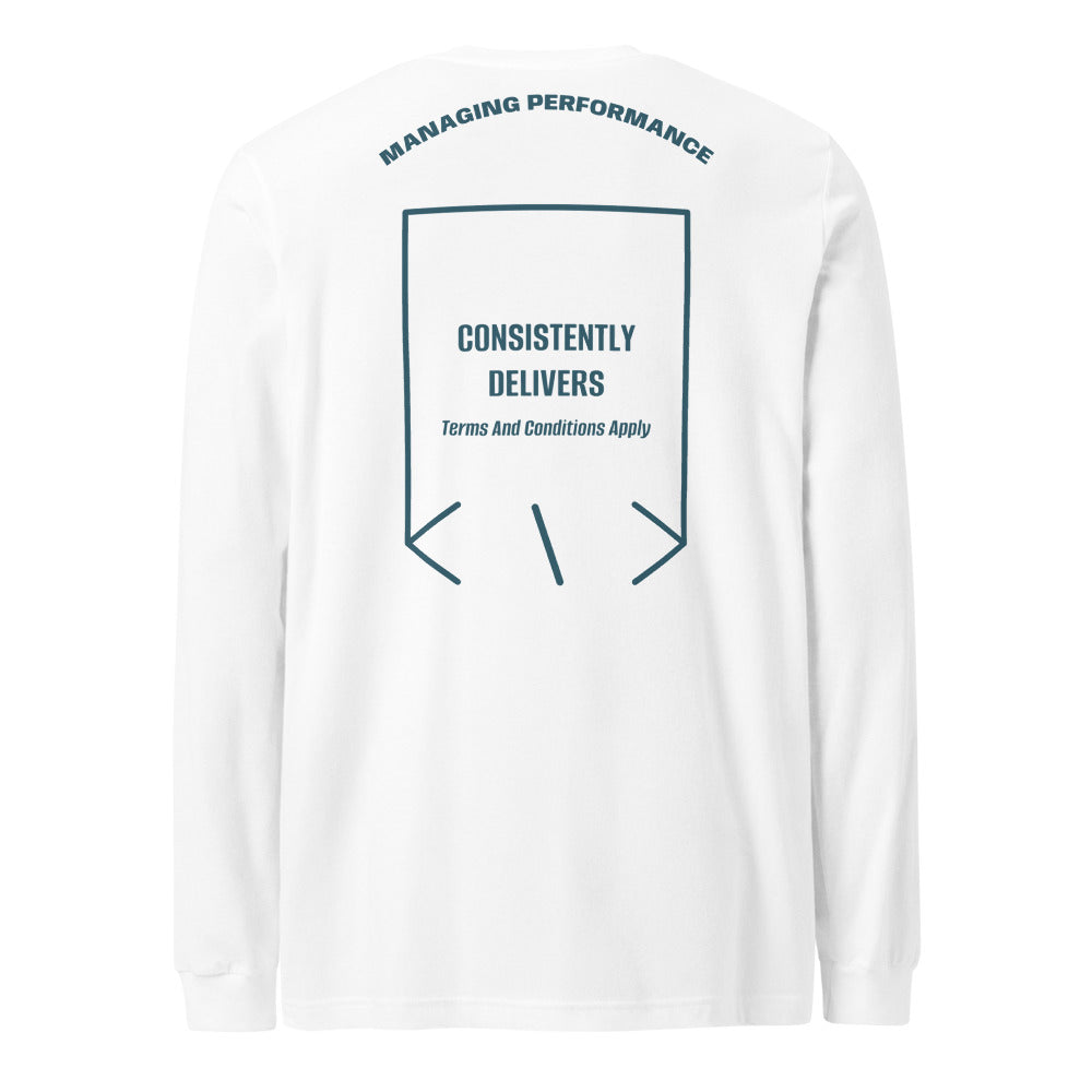 Consistently Delivers — White Heather Deep Teal back mockup