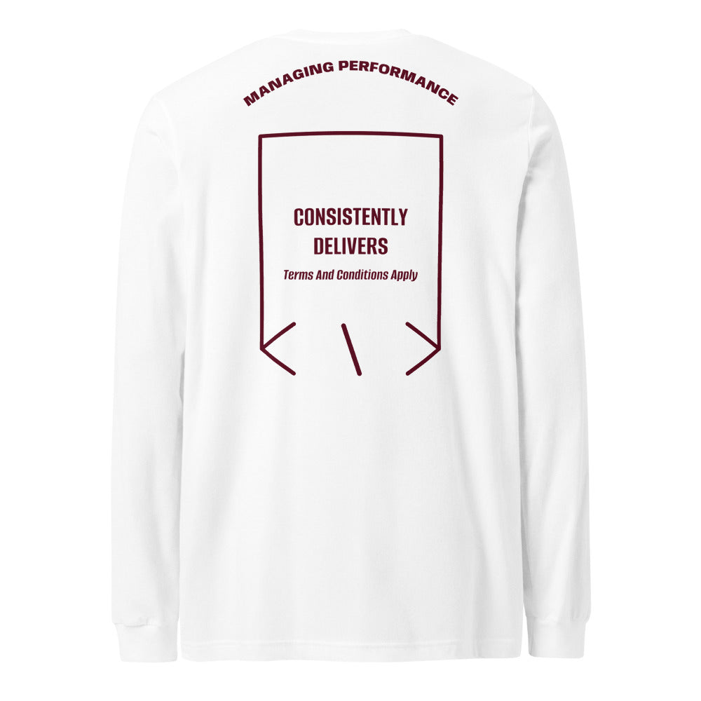 Consistently Delivers — White Maroon back mockup