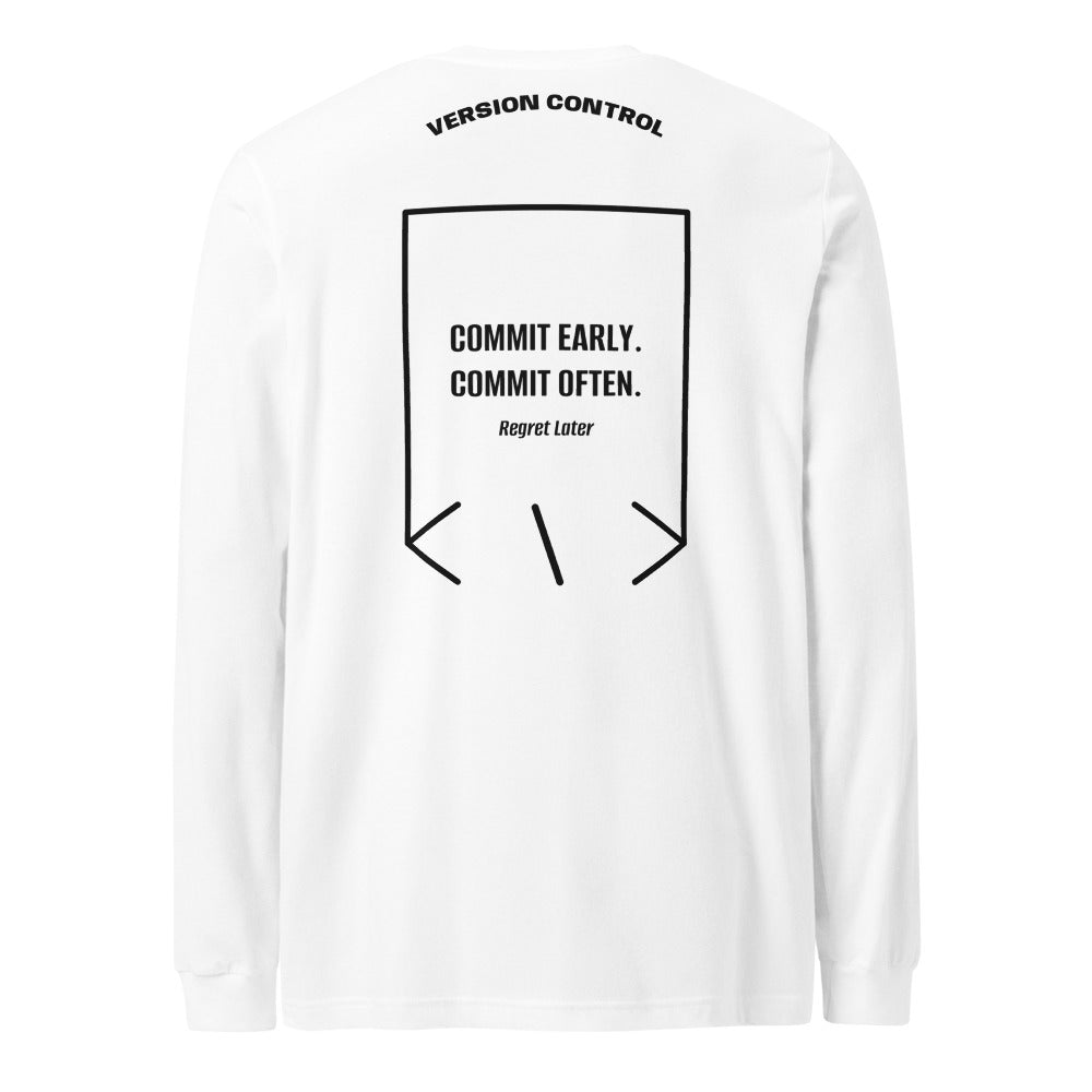 Commit Early. Commit Often. — White Black back mockup