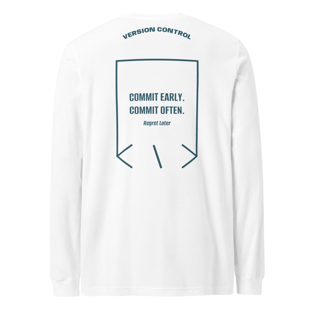 Commit Early. Commit Often. — White Heather Deep Teal back mockup