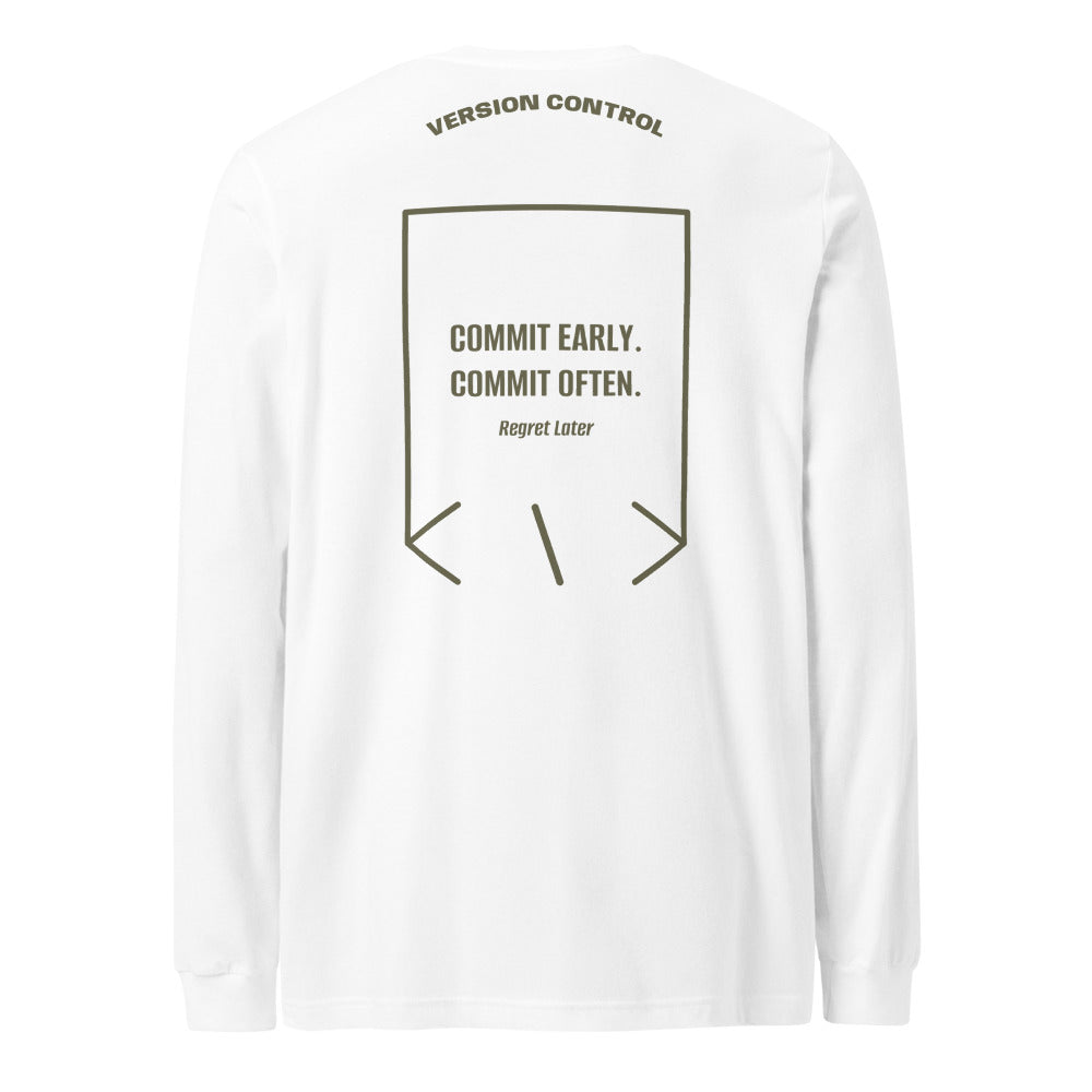 Commit Early. Commit Often. — White Military Green back mockup