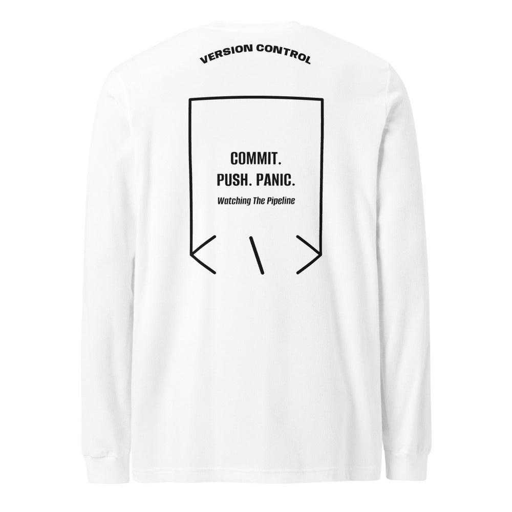 Commit. Push. Panic. — White Black back mockup