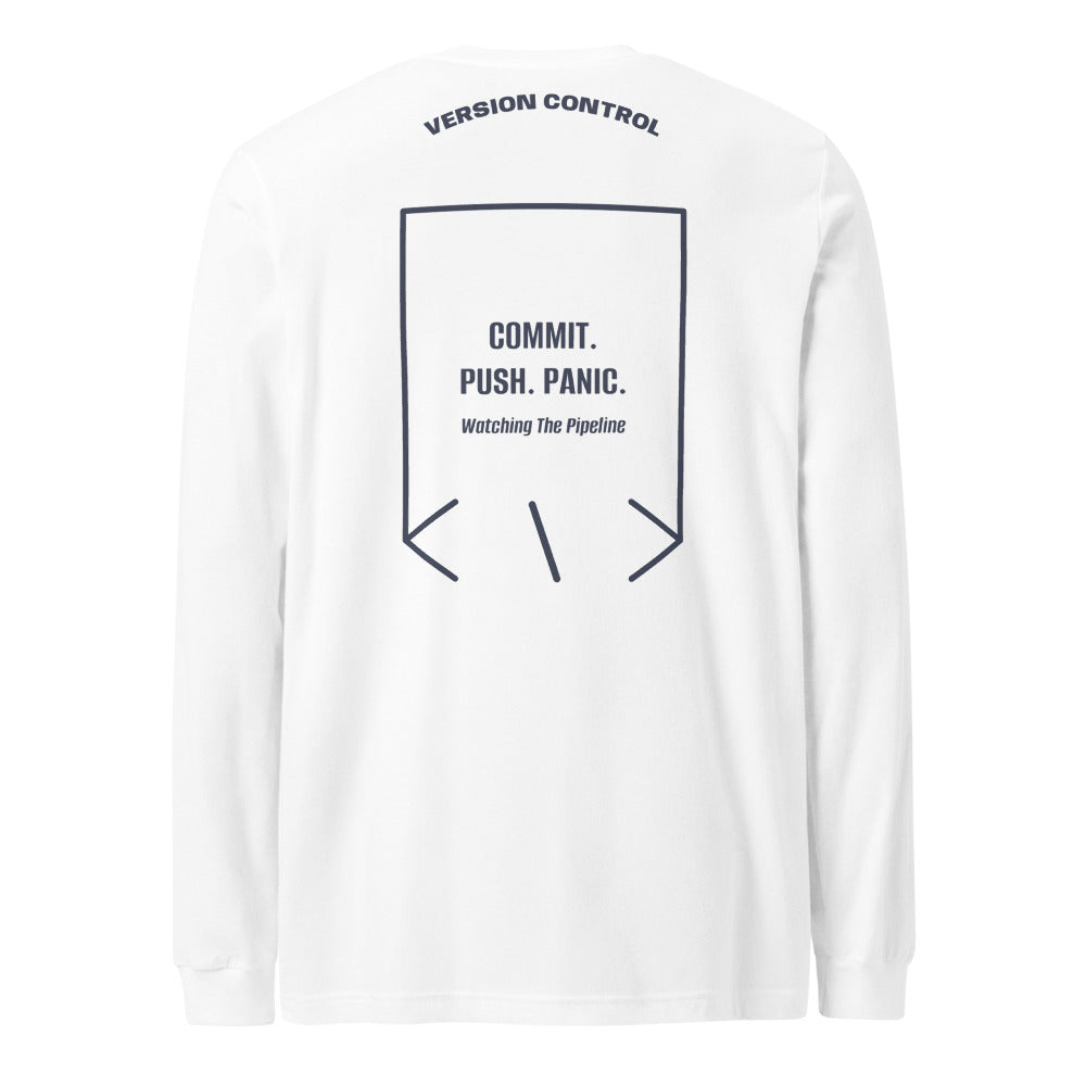 Commit. Push. Panic. — White Heather Navy back mockup