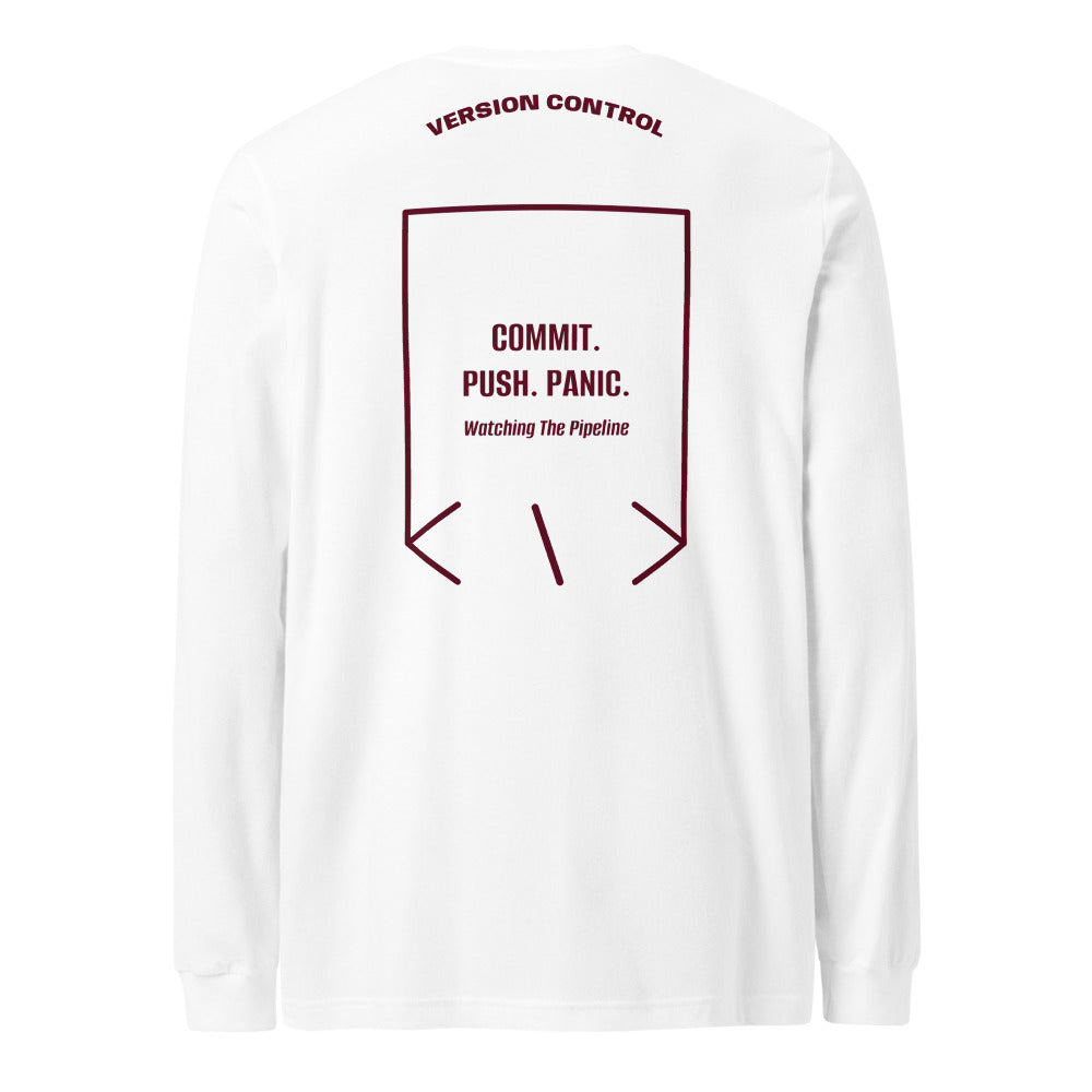 Commit. Push. Panic. — White Maroon back mockup