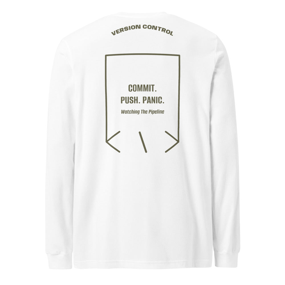 Commit. Push. Panic. — White Military Green back mockup
