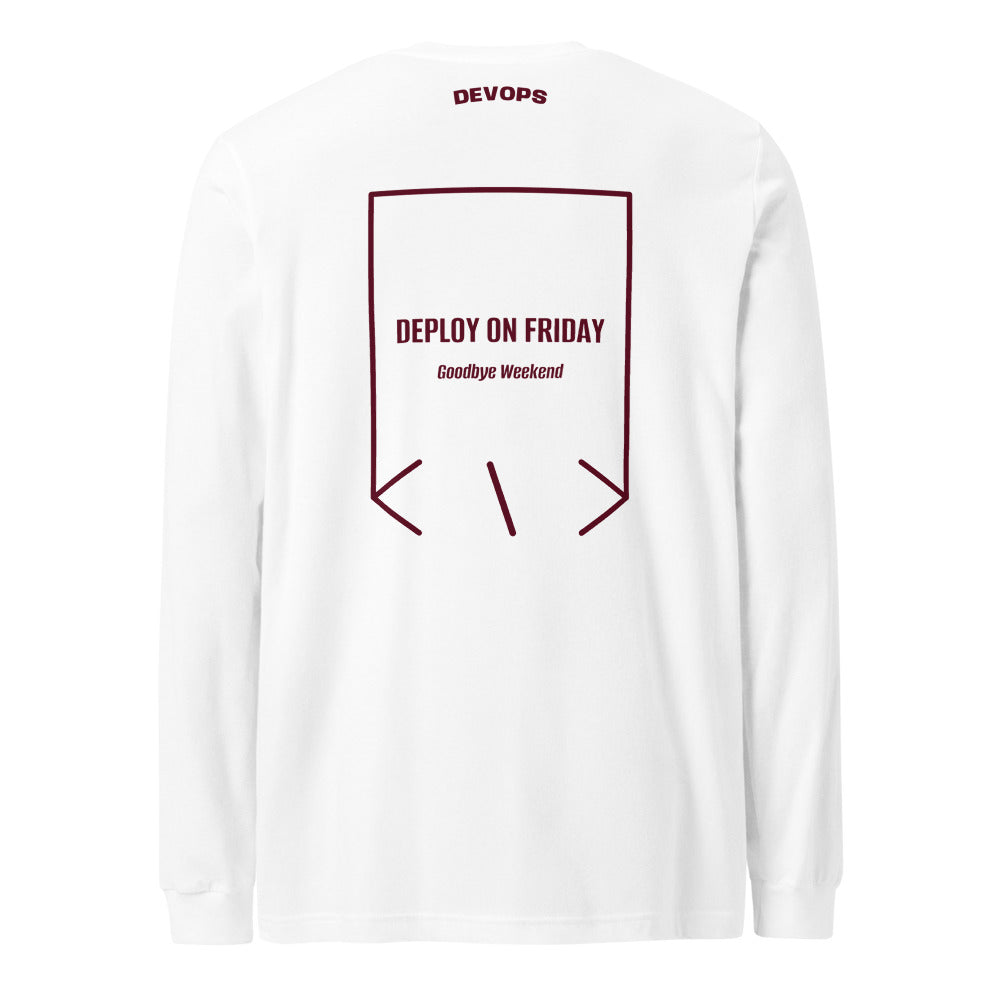 Deploy On Friday — White Maroon back mockup
