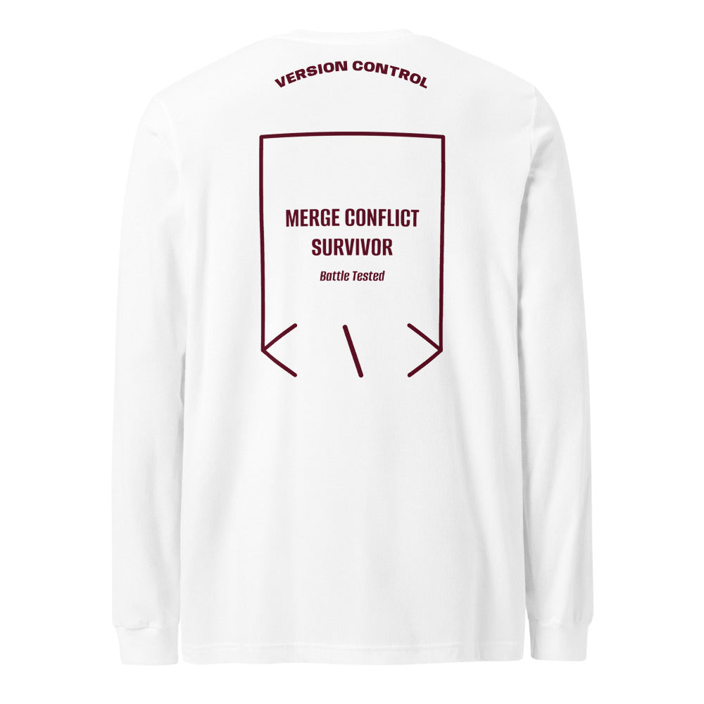 Merge Conflict Survivor — White Maroon back mockup