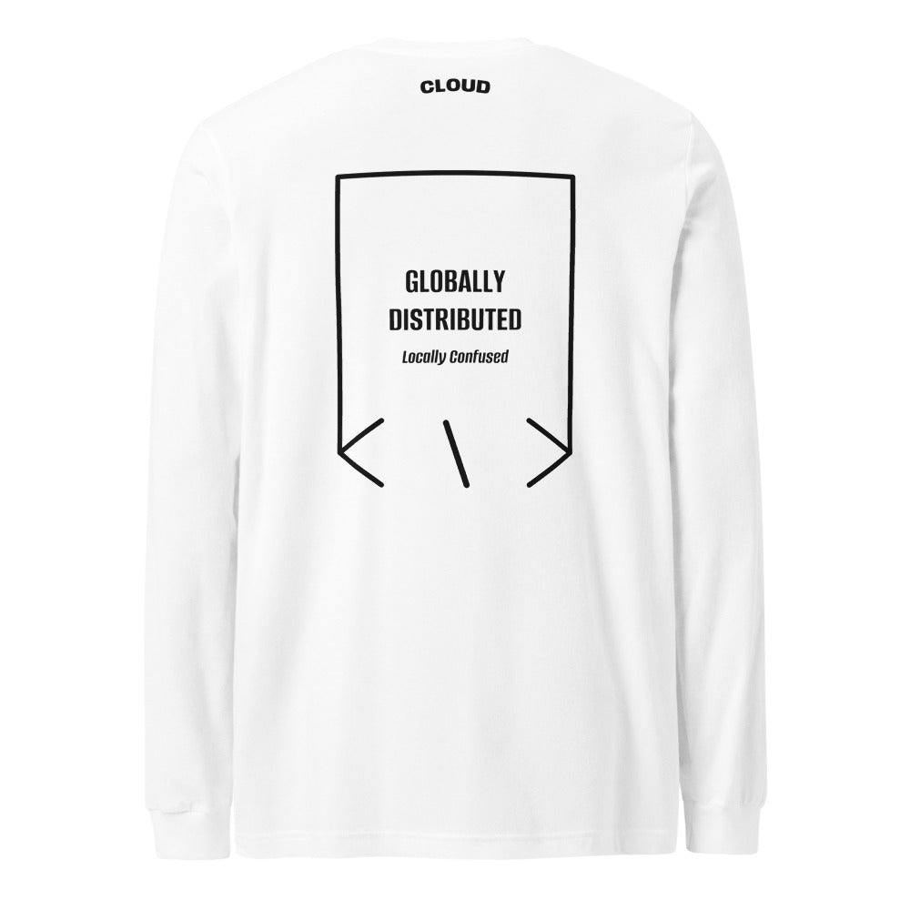 Globally Distributed — White Black back mockup