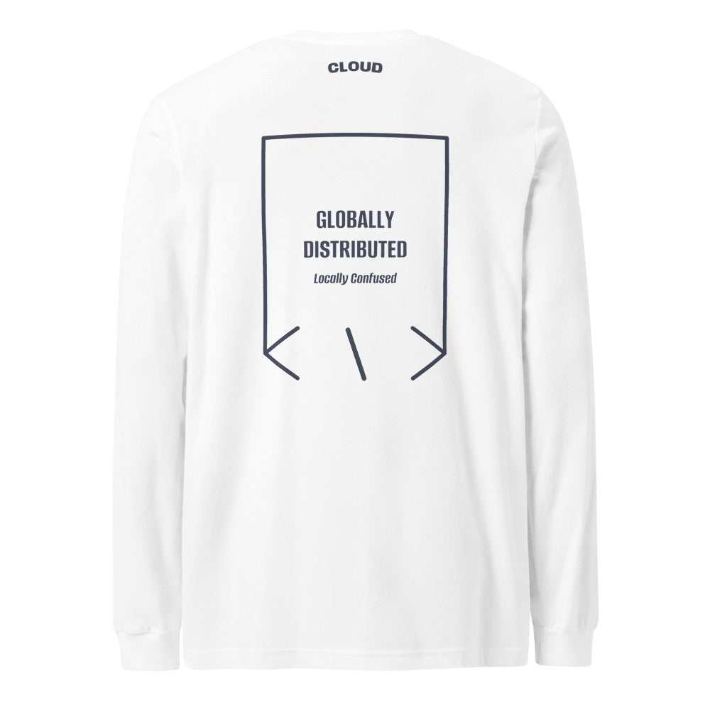 Globally Distributed — White Heather Navy back mockup