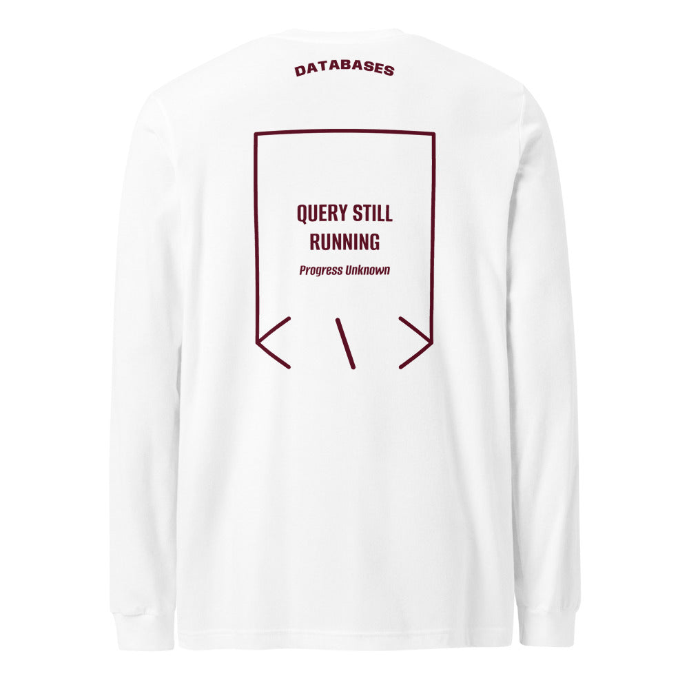 Query Still Running — White Maroon back mockup