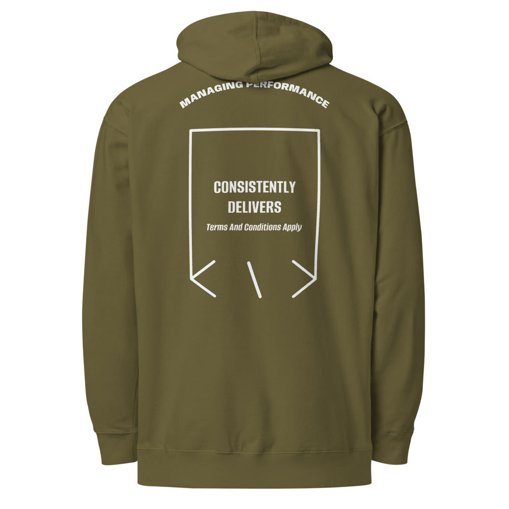 Consistently Delivers — Army White back mockup