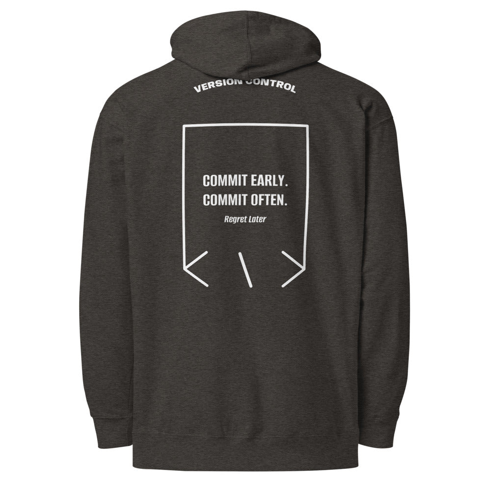 Commit Early. Commit Often. — Charcoal Heather White back mockup