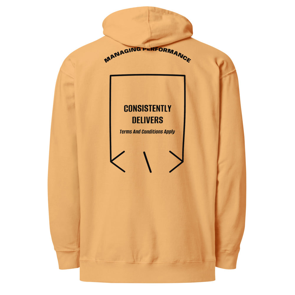 Consistently Delivers — Peach Black back mockup
