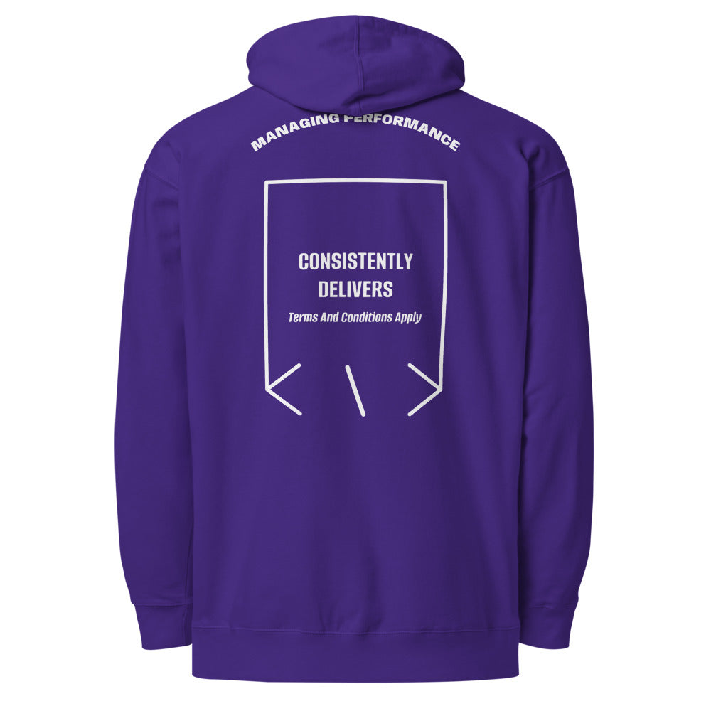 Consistently Delivers — Purple White back mockup
