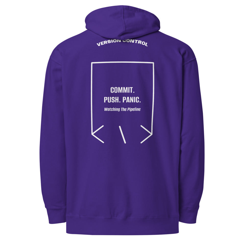 Commit. Push. Panic. — Purple White back mockup