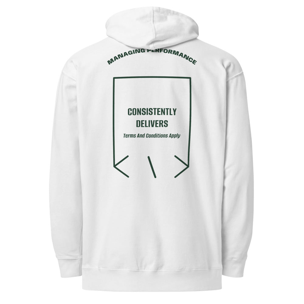 Consistently Delivers — White Alpine Green back mockup