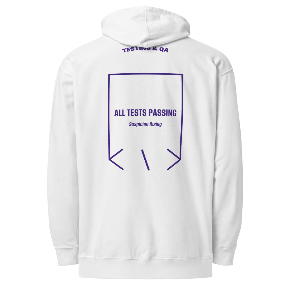 All Tests Passing — White Purple back mockup