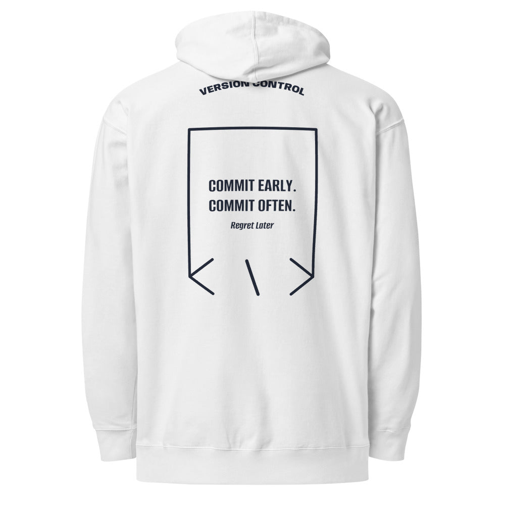 Commit Early. Commit Often. — White Classic Navy back mockup
