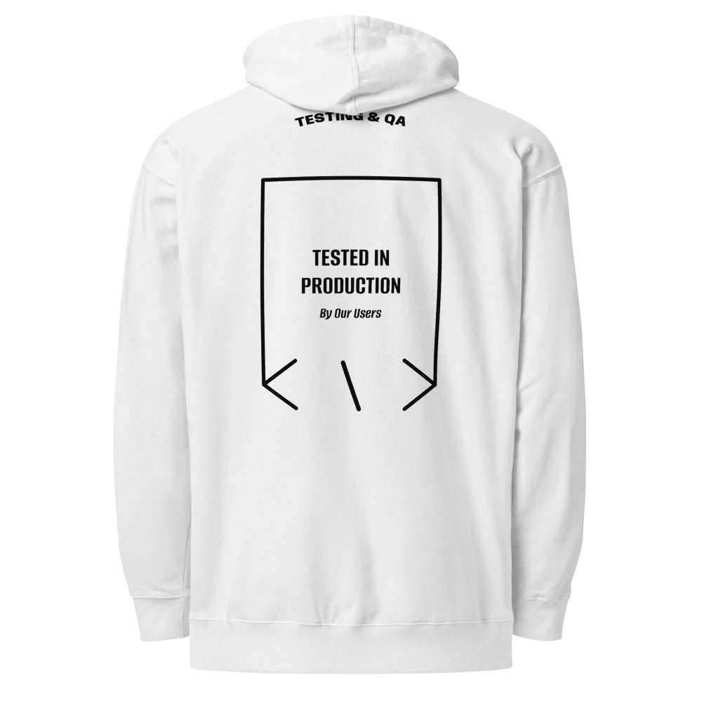 Tested In Production — White Black back mockup