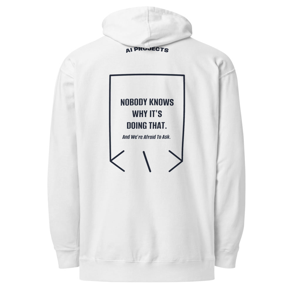 Nobody Knows Why It's Doing That. — White Classic Navy back mockup