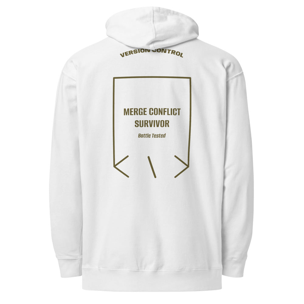 Merge Conflict Survivor — White Army back mockup
