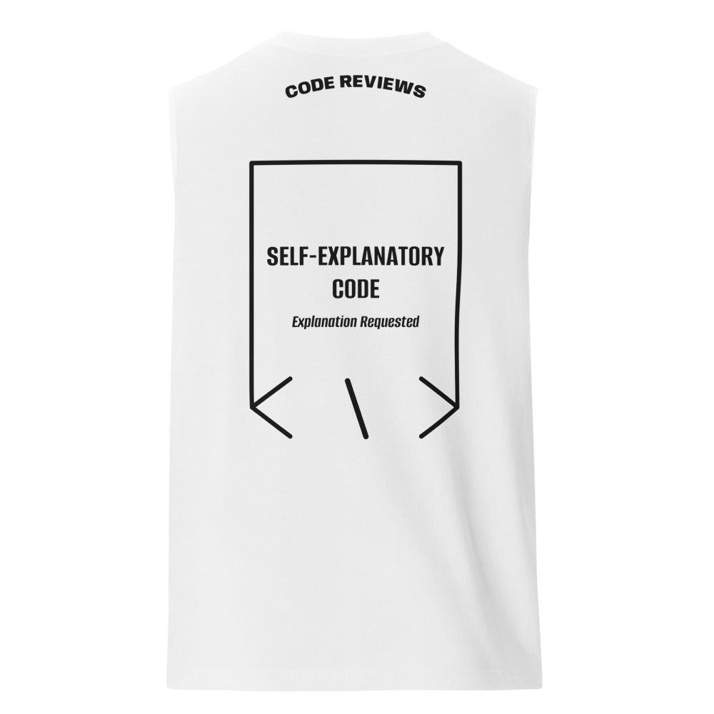 Self-Explanatory Code — White Black back mockup