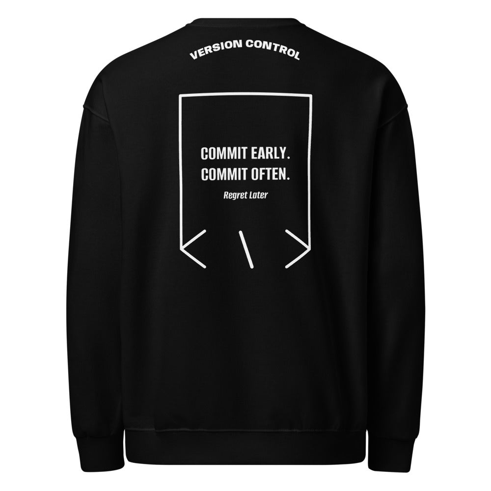 Commit Early. Commit Often. — Black White back mockup
