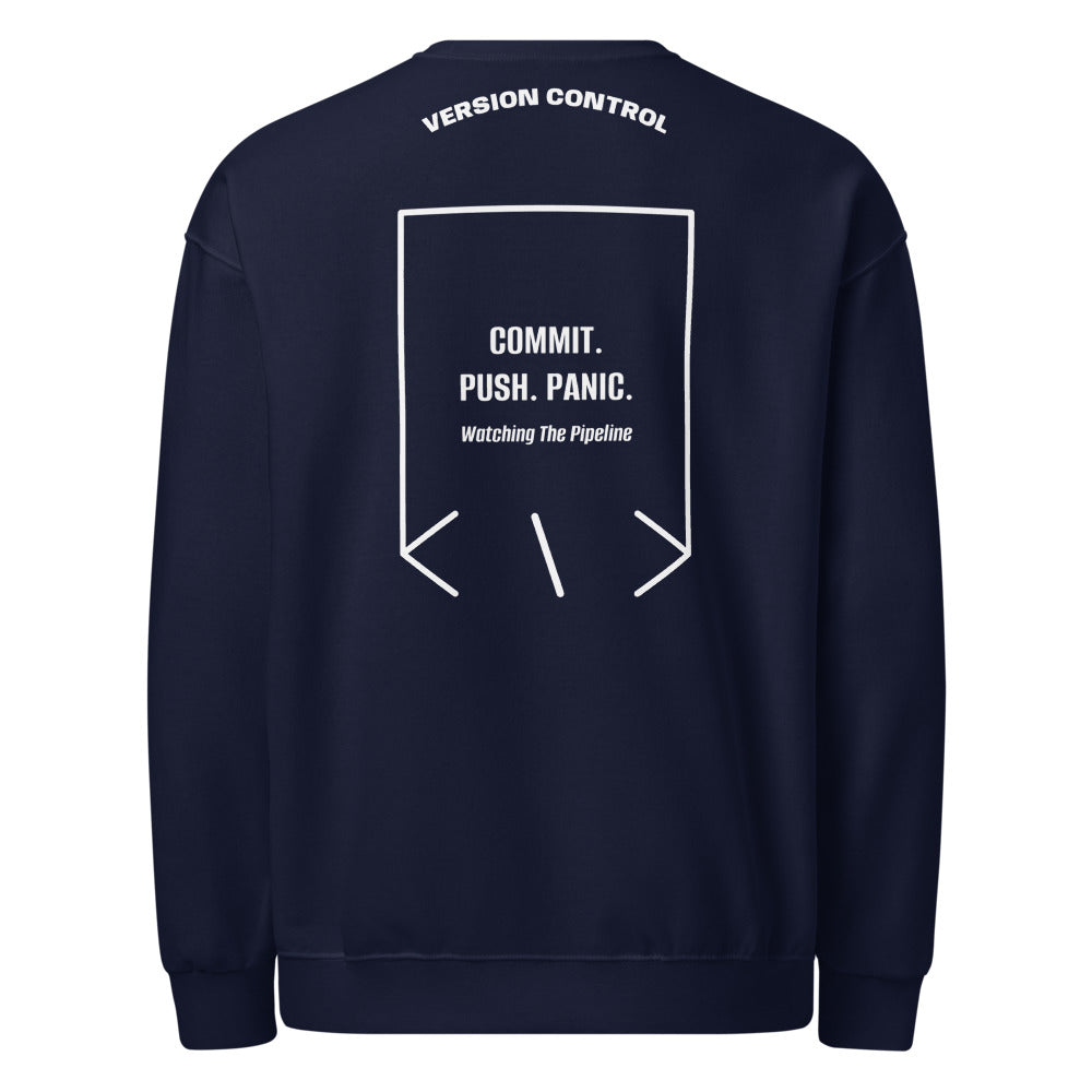 Commit. Push. Panic. — J. Navy White back mockup