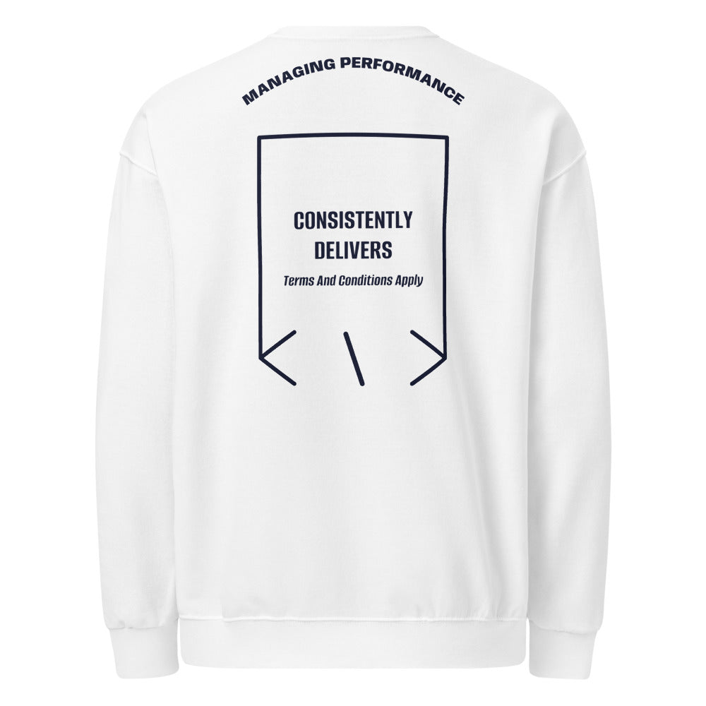 Consistently Delivers — White J. Navy back mockup