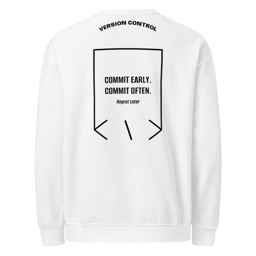 Commit Early. Commit Often. — White Black back mockup