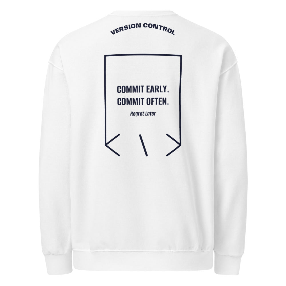 Commit Early. Commit Often. — White J. Navy back mockup