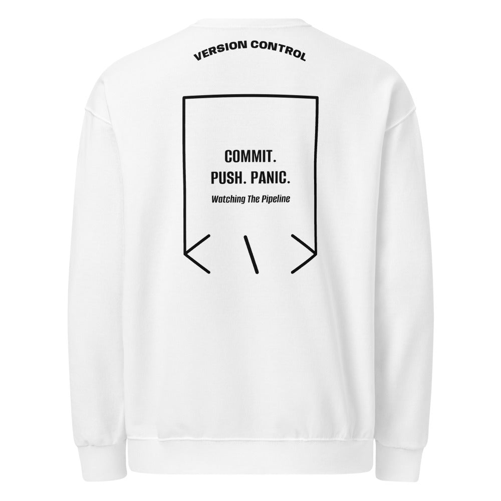 Commit. Push. Panic. — White Black back mockup