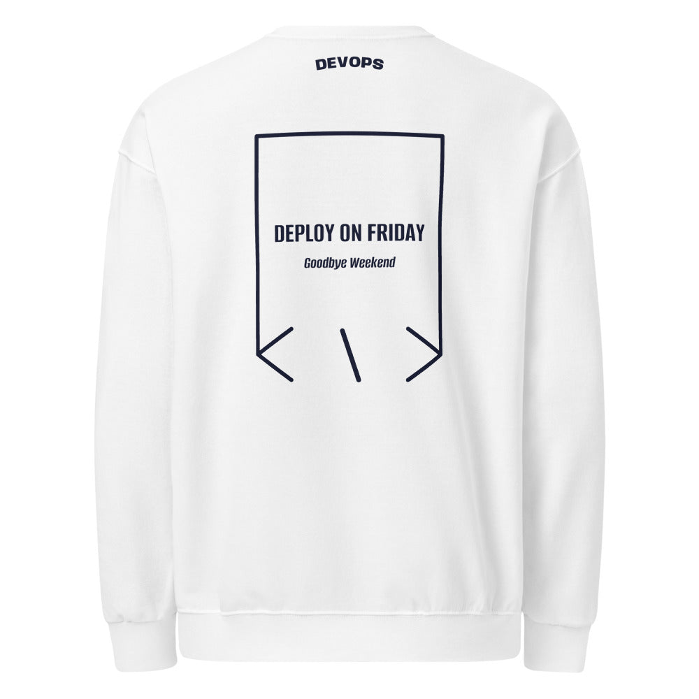 Deploy On Friday — White J. Navy back mockup