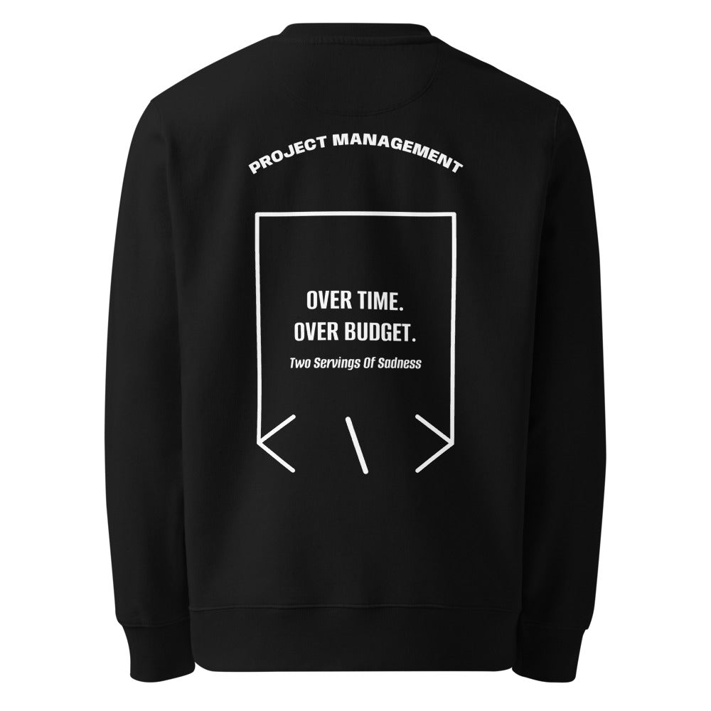 Over Time. Over Budget. — Black White back mockup