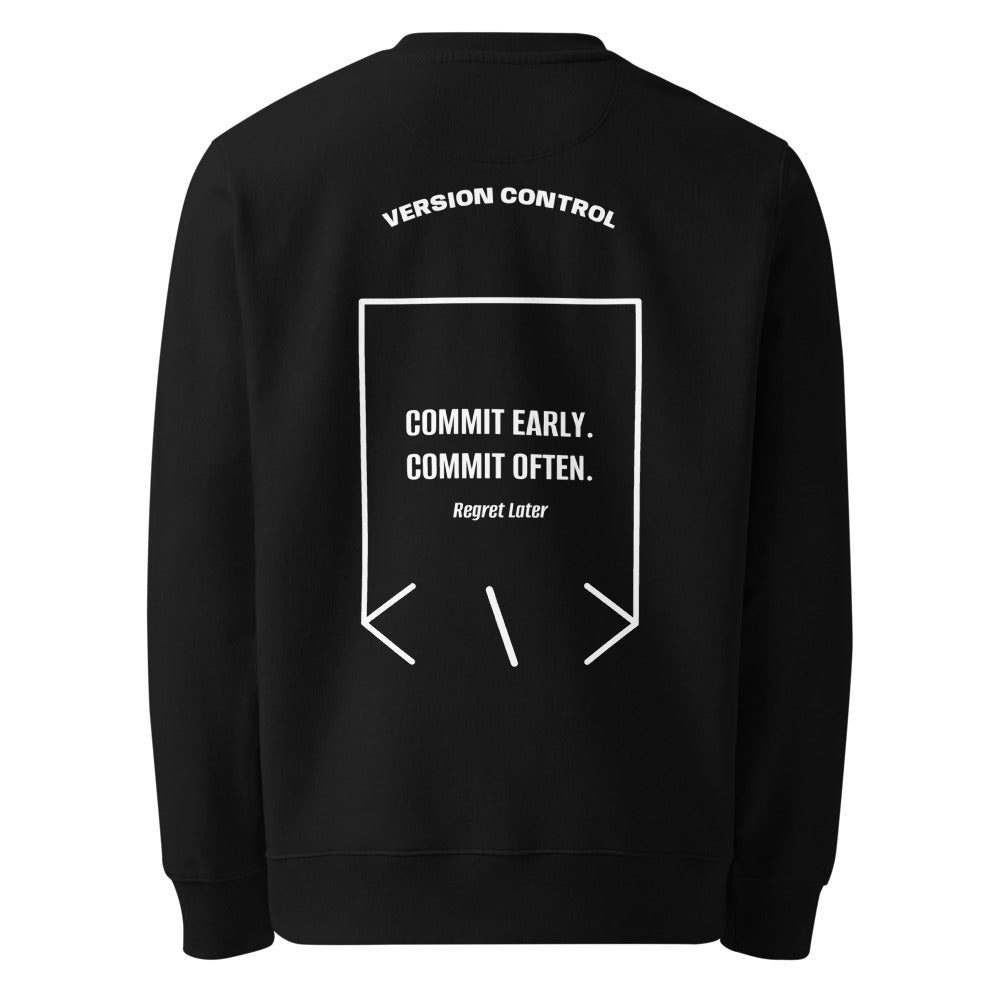 Commit Early. Commit Often. — Black White back mockup