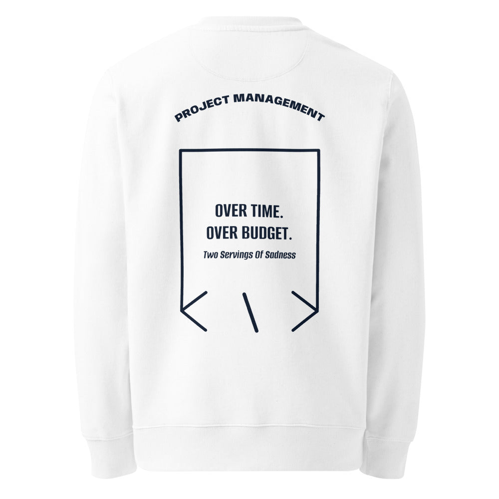 Over Time. Over Budget. — White French Navy back mockup
