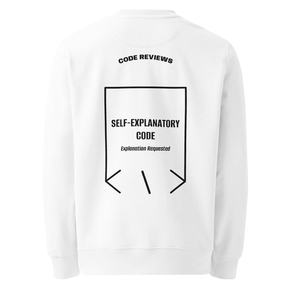 Self-Explanatory Code — White Black back mockup
